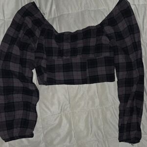 MAUBY Plaid Smocked Crop Top Off Shoulder Puff Sleeve Size Large NWT